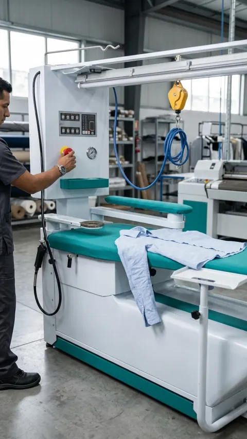 Mesa de planchado industrial YTT en el taller
